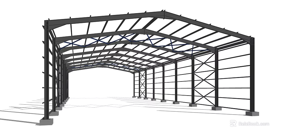 Large Open Steel Canopy Structure Featuring Metal Frame And Support Columns 3d model 