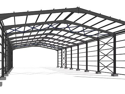 Large Open Steel Canopy Structure Featuring Metal Frame And Support Columns 3d model