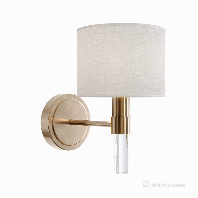 Modern Wall Lamp With Gold Base White Fabric Shade And Transparent Glass Decoration 3d model 