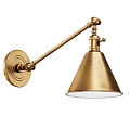 Brass Wall Sconce With Adjustable Arm And Cone Shaped Shade