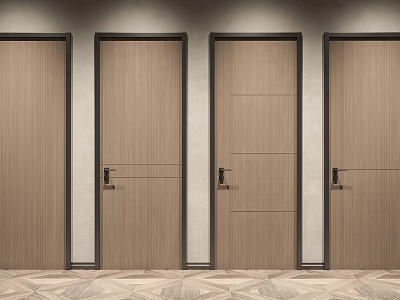 Light Wood Swing Doors With Black Frames And Metal Handles Modern Design 3d model