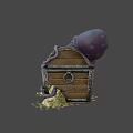 Octopus Shaped Game Movie Character Emerging From Wooden Treasure Chest With Scattered Gold Coins