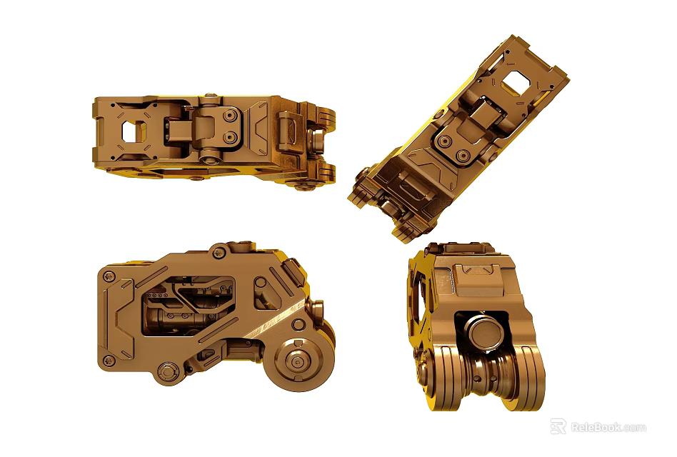 Smart Machine Golden Mechanical Components with Structural Design and Wheels 3d model 
