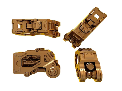 Smart Machine Golden Mechanical Components with Structural Design and Wheels 3d model