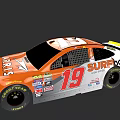 Orange And White NASCAR Style Race Car With Number 19 SURFboard ARRIS Logos