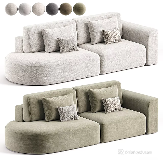 Modern Light Beige L Shaped Multi Seater Sofa with Fabric Upholstery and Decorative Pillows 3d model 