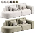 Modern Light Beige L Shaped Multi Seater Sofa with Fabric Upholstery and Decorative Pillows