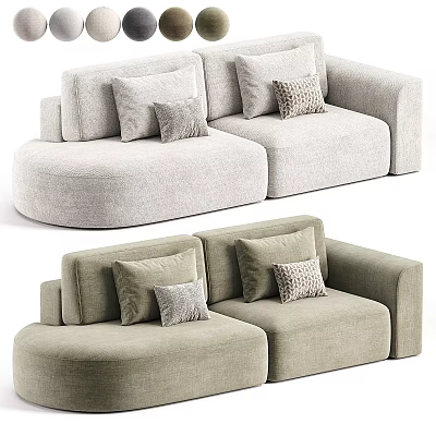 Modern Light Beige L Shaped Multi Seater Sofa with Fabric Upholstery and Decorative Pillows 3d model