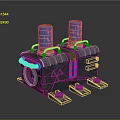 Industrial Mechanical Device Featuring Blue Orange Cylinders Black Body And Metal Pipes Brackets