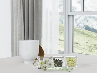 Inflatable Decorative Piece With Transparent Compartment Box White Flowers And Mountain View 3d model