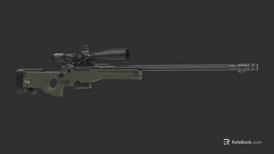 Olive Green Sniper Rifle With Long Barrel And High Power Scope 3d model 