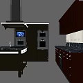 Modern Dark Brown Kitchen Cabinets With Black Countertop Island And Appliances