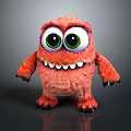 Cute Red Furry Monster Character With Big Green Eyes And Toothy Smile
