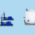Industrial Equipment System For Fluid Handling Featuring White Storage Tanks Blue Pumps Pipes And Valves