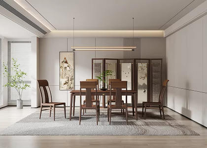 New Chinese Restaurant Dining Table Dining Table Dining Chair Single Chair Screen Partition 3d model