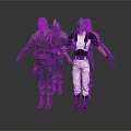 Group of Armored Fantasy Characters in Dark and White Armor with Weapons Standing Together
