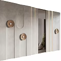 Elegant Modern Sofa Background Wall With Textured Panels And Round Decorative Lights