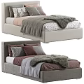 Modern Kids Bed with Gray Pink Purple Bedding Plush Blankets and Decorative Pillows
