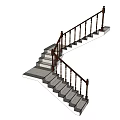 Modern Turning Staircase Design With Wooden Railing And Gray Steps