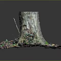 Natural Wooden Stump Decorated With Stone Accents Colorful Leaves Moss And Branches