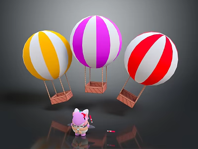 Colorful Hot Air Balloons Play Equipment Featuring Red White Yellow Purple And Cartoon Character Baskets 3d model