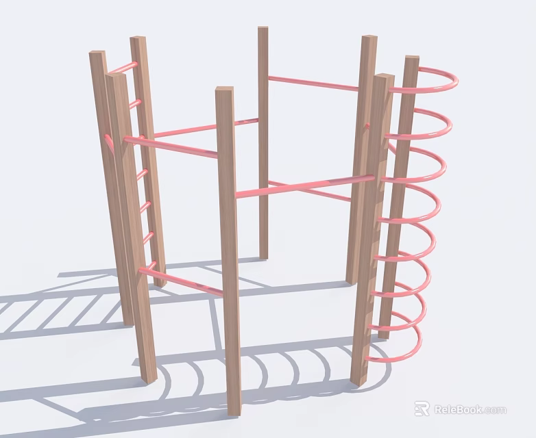 Modern Swing Door With Wooden Frame And Curved Pink Accents For Playground Structure 3d model 