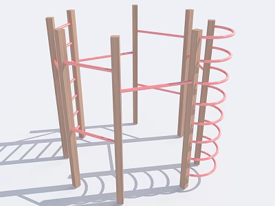 Modern Swing Door With Wooden Frame And Curved Pink Accents For Playground Structure 3d model