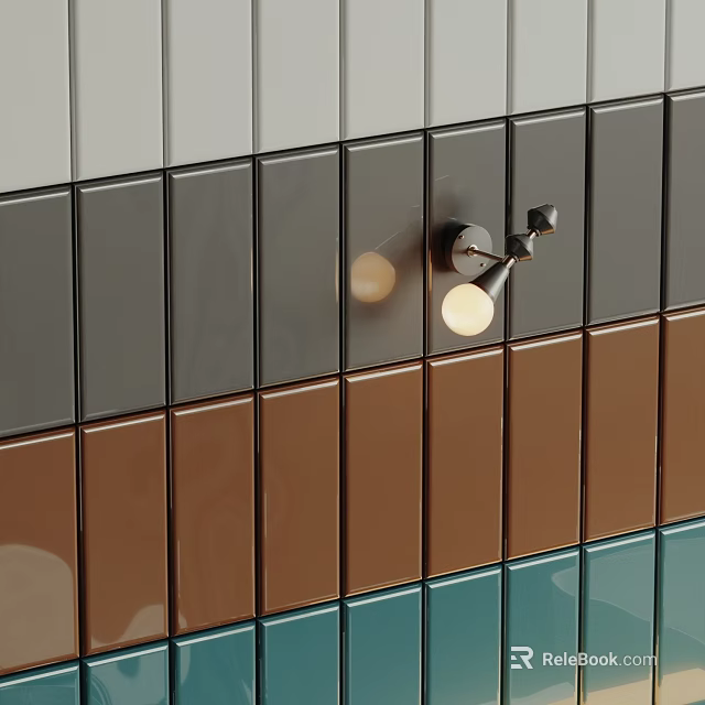 Colorful Tile Wall With Wall Sconce And Multicolor Tiles 3d model