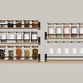 Organized Kitchen Spice Jars On Wooden Shelf With Various Spices In Glass Containers