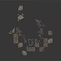 Wood and Stone Materials Scattered as Various Shaped Pieces on White Background