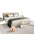 Beige Kids Bed With Plush Lion Seal Striped Ball Pillows Green Blanket And Cozy Rug