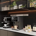 Modern Home Kitchen Coffee Machine With Tea Packages And Green Plants 3d model