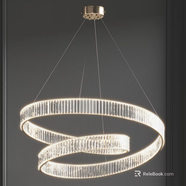 Elegant Spiral Crystal Chandelier Hanging with Crystal Strips on Dark Background 3d model 