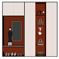 Modern Shoe Cabinet Interior With Orange Shelves Mirror And Decorative Handbags