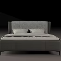 Modern Double Bed With Grey Fabric Headboard Leather Frame And Grey Bedding 3d model