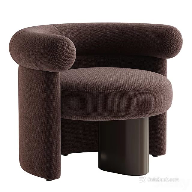Modern Comfortable Brown Upholstered Leisure Chair With Rounded Arms And Curved Backrest 3d model 