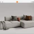 Light Gray Sectional Sofa Featuring Striped Brown Pillows Basketball Decor And Throw Blanket 3d model