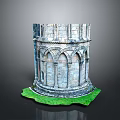 Detailed Stone Circular Building Model With Arched Structures And Green Grass Base 3d model