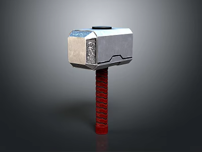 Silver Metal Hammer Weapon With Red Handle And Decorative Engraved Patterns 3d model