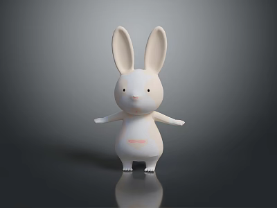 Cute White Rabbit Toy With Long Ears Standing On Reflective Surface 3d model