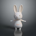 Cute White Rabbit Toy With Long Ears Standing On Reflective Surface 3d model
