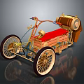 Vintage Steam Train With Three wheeled Design Red Seat And Golden Mechanical Parts