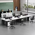 Modern Office Desk With Computers Dividers Black Office Chairs And Storage Cabinets In Bright Workspace