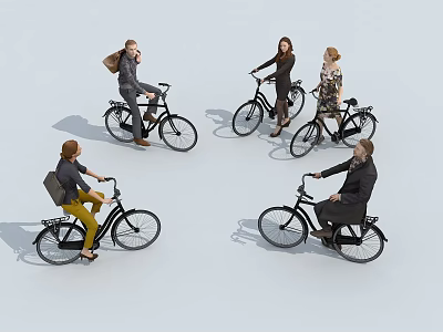 Group of People Riding Bicycles in Casual Attire for Outdoor Activity 3d model