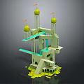 Playful Cartoon Scene With Green Domes Tall Towers Stairs And Light Green Structure