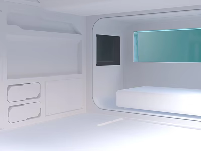 Cartoon Scene Bedroom With Cozy Bed Blue Window White Lockers And TV Screen 3d model
