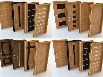 Wooden Swing Doors With Various Designs And Panel Details For Home Interior 3d model