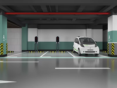Modern Parking Lot With Electric Vehicle Charging Stations And Marked Spaces 3d model
