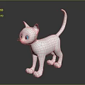 White Cat with Blue Eyes in Standing Pose as 3D Model on Dark Background