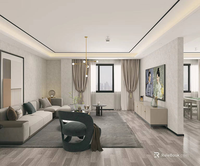 Modern Hotel Mahjong Room Interior With Sofas TV And Elegant Decor 3d model 